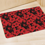 Black And Red Hibiscus Pattern Print Polyester Doormat