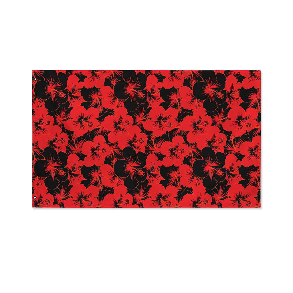 Black And Red Hibiscus Pattern Print Polyester Flag