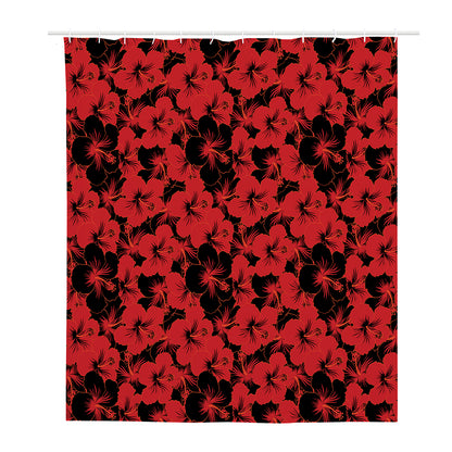 Black And Red Hibiscus Pattern Print Polyester Shower Curtain