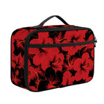 Black And Red Hibiscus Pattern Print Portable Lunch Bag