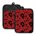 Black And Red Hibiscus Pattern Print Pot Holders With Pocket