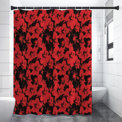 Black And Red Hibiscus Pattern Print Premium Shower Curtain