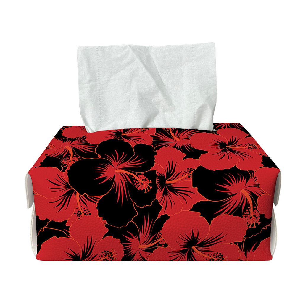 Black And Red Hibiscus Pattern Print Rectangle Tissue Box Cover