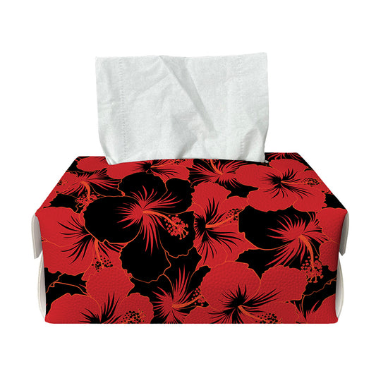 Black And Red Hibiscus Pattern Print Rectangle Tissue Box Cover