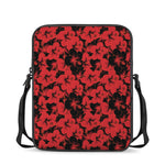 Black And Red Hibiscus Pattern Print Rectangular Crossbody Bag