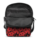 Black And Red Hibiscus Pattern Print Rectangular Crossbody Bag