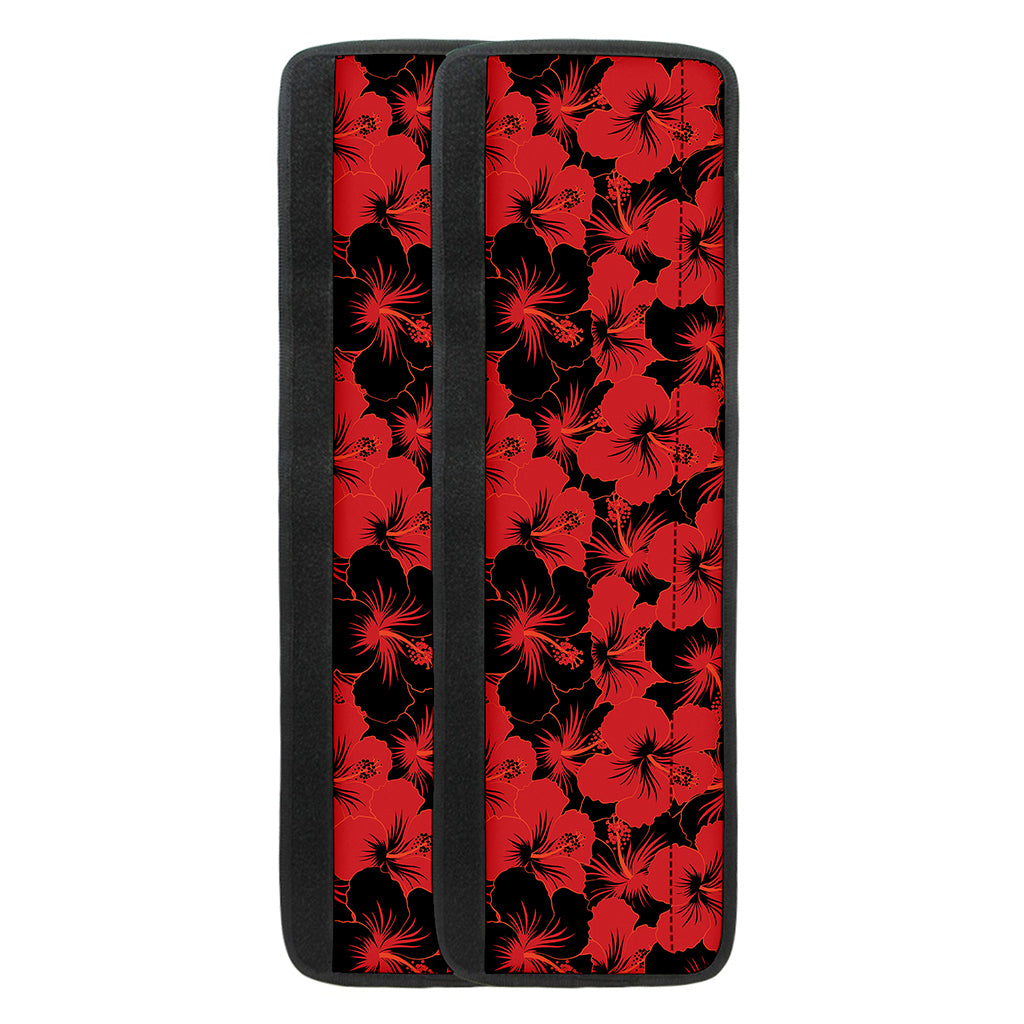 Black And Red Hibiscus Pattern Print Refrigerator Handle Covers