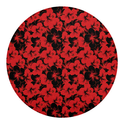 Black And Red Hibiscus Pattern Print Round Blanket