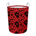 Black And Red Hibiscus Pattern Print Round Laundry Basket
