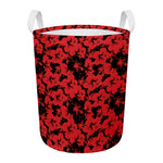 Black And Red Hibiscus Pattern Print Round Laundry Basket