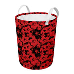 Black And Red Hibiscus Pattern Print Round Laundry Basket