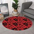 Black And Red Hibiscus Pattern Print Round Rug