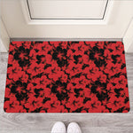 Black And Red Hibiscus Pattern Print Rubber Doormat