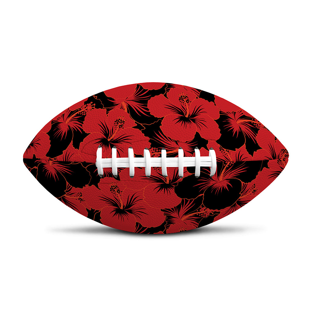 Black And Red Hibiscus Pattern Print Rugby Ball