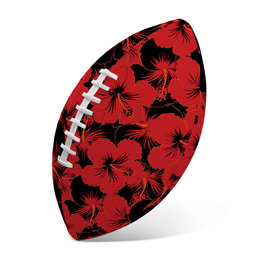 Black And Red Hibiscus Pattern Print Rugby Ball