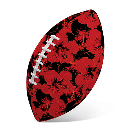 Black And Red Hibiscus Pattern Print Rugby Ball