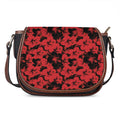 Black And Red Hibiscus Pattern Print Saddle Bag