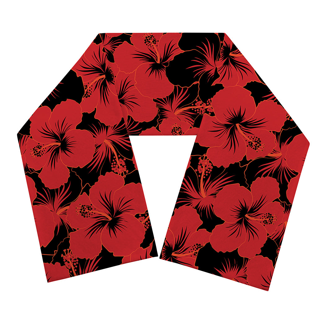 Black And Red Hibiscus Pattern Print Scarf