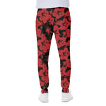 Black And Red Hibiscus Pattern Print Scuba Joggers