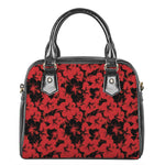 Black And Red Hibiscus Pattern Print Shoulder Handbag