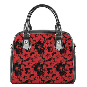 Black And Red Hibiscus Pattern Print Shoulder Handbag