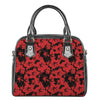 Black And Red Hibiscus Pattern Print Shoulder Handbag