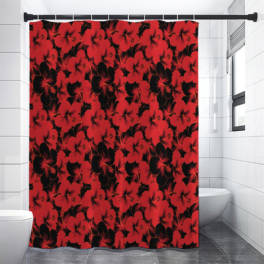 Black And Red Hibiscus Pattern Print Shower Curtain
