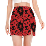 Black And Red Hibiscus Pattern Print Side Slit Mini Skirt