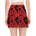 Black And Red Hibiscus Pattern Print Side Slit Mini Skirt