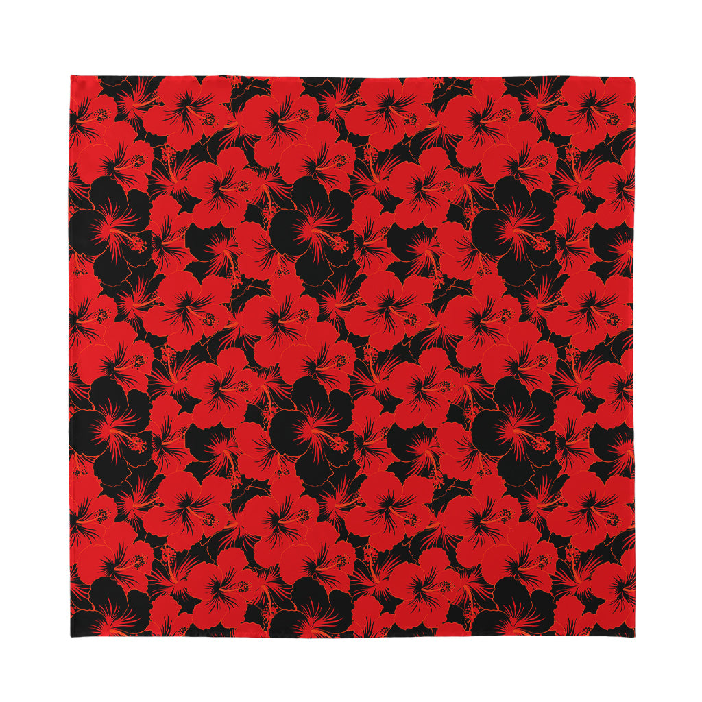 Black And Red Hibiscus Pattern Print Silk Bandana