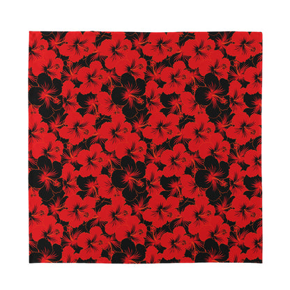 Black And Red Hibiscus Pattern Print Silk Bandana