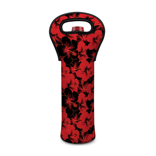 Black And Red Hibiscus Pattern Print Single Neoprene Wine Tote