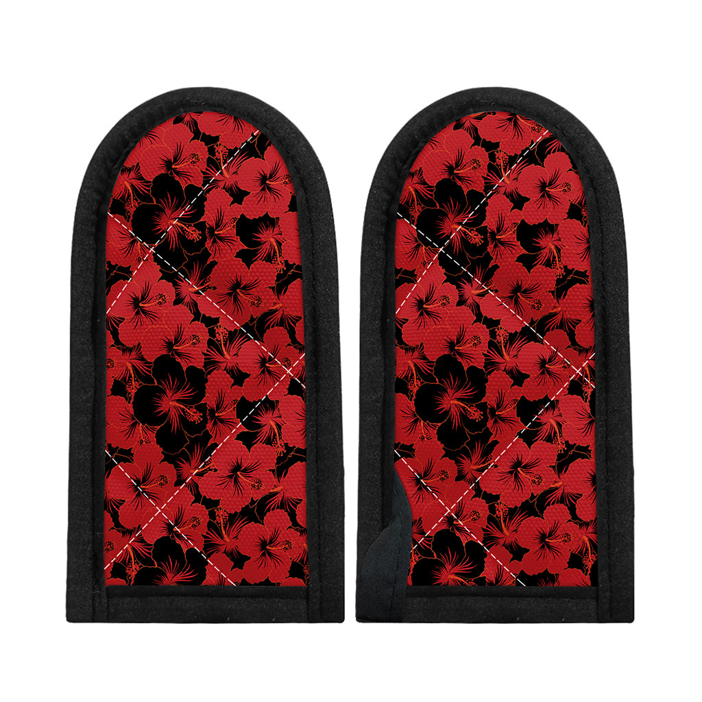 Black And Red Hibiscus Pattern Print Skillet Handle Cover