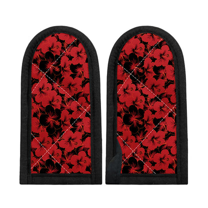 Black And Red Hibiscus Pattern Print Skillet Handle Cover