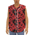 Black And Red Hibiscus Pattern Print Sleeveless Baseball Jersey
