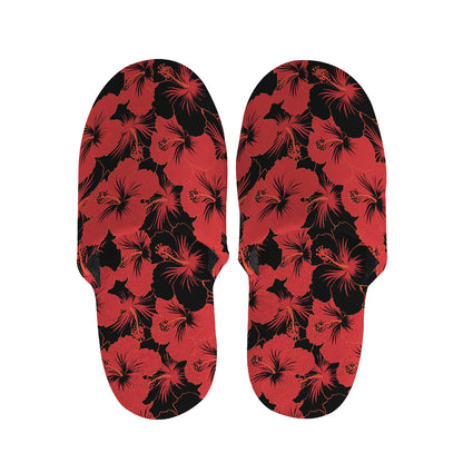Black And Red Hibiscus Pattern Print Slippers