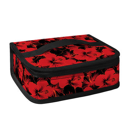 Black And Red Hibiscus Pattern Print Small Lunch Bag