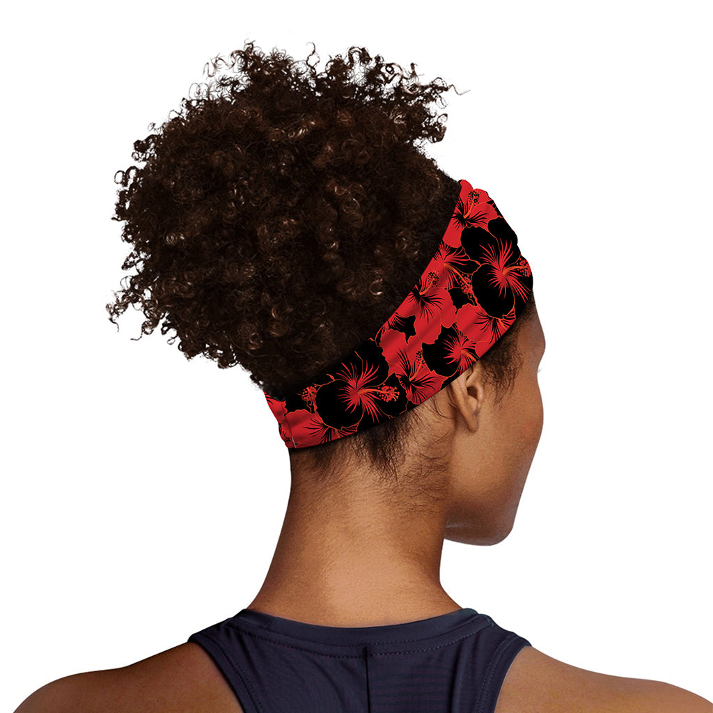 Black And Red Hibiscus Pattern Print Sports Headband