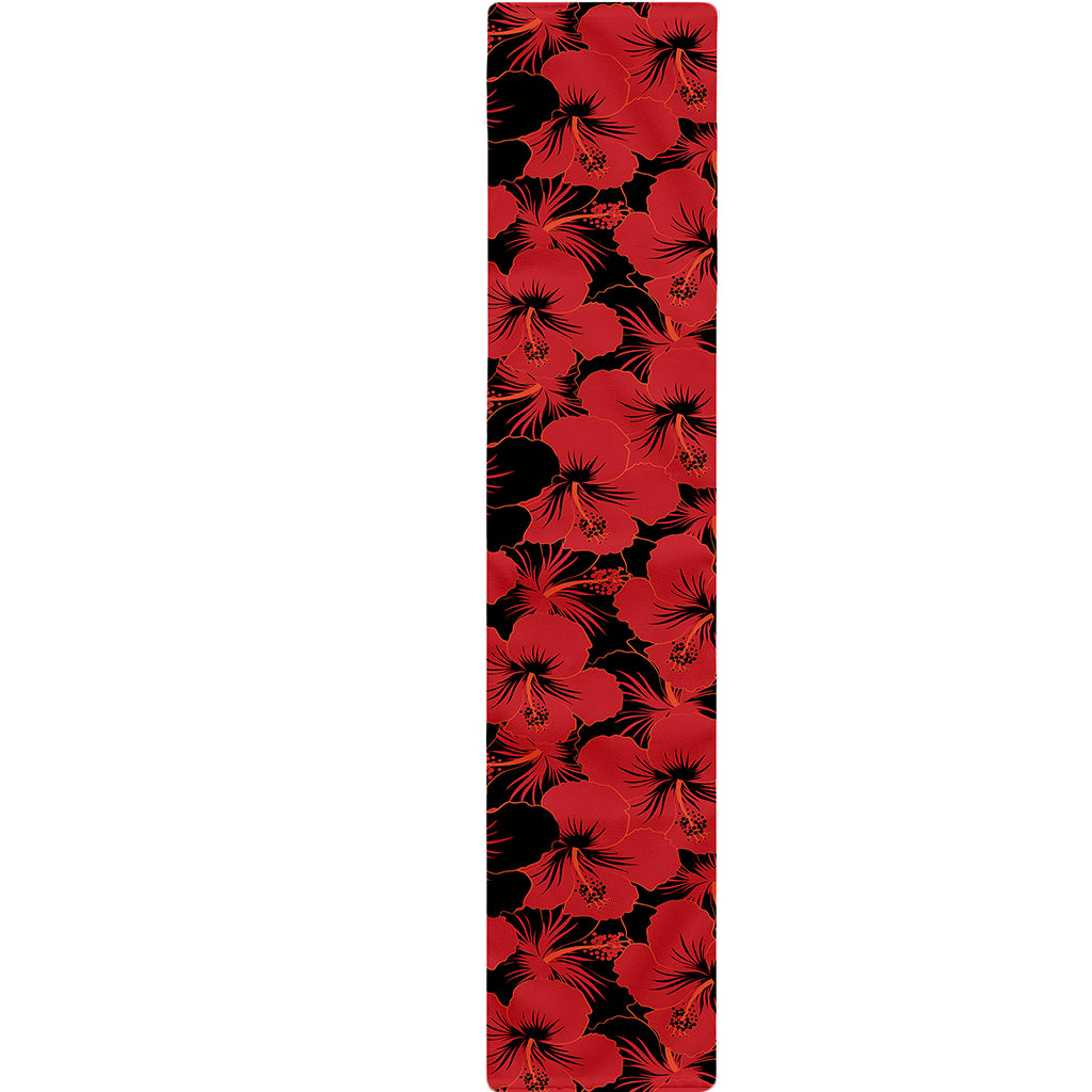 Black And Red Hibiscus Pattern Print Table Runner