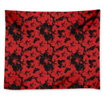 Black And Red Hibiscus Pattern Print Tapestry