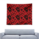 Black And Red Hibiscus Pattern Print Tapestry