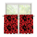 Black And Red Hibiscus Pattern Print Tier Curtains