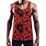 Black And Red Hibiscus Pattern Print Training Tank Top
