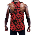 Black And Red Hibiscus Pattern Print Training Tank Top