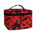 Black And Red Hibiscus Pattern Print Travel Makeup Bag