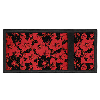 Black And Red Hibiscus Pattern Print Trifold Wallet