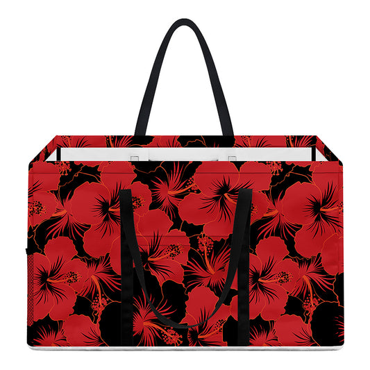 Black And Red Hibiscus Pattern Print Utility Tote Bag