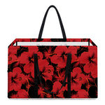 Black And Red Hibiscus Pattern Print Utility Tote Bag