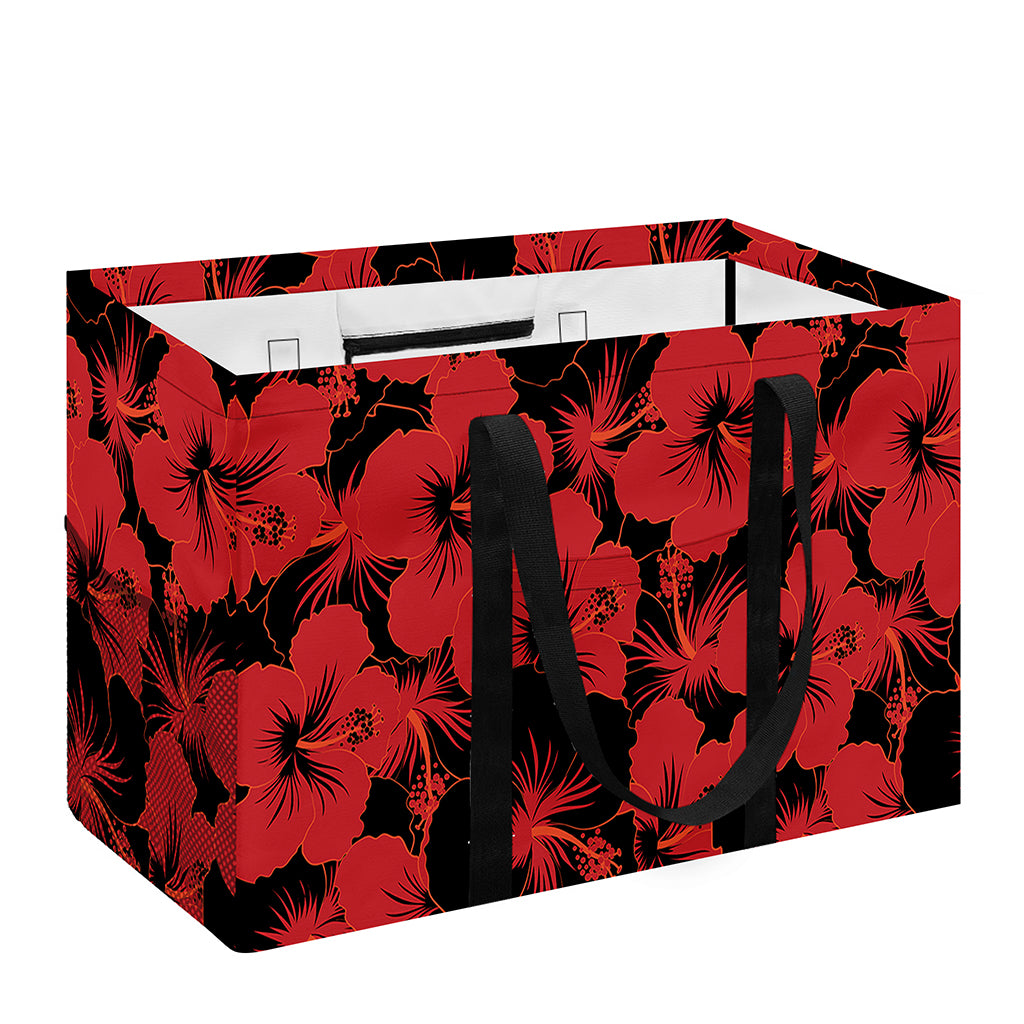 Black And Red Hibiscus Pattern Print Utility Tote Bag