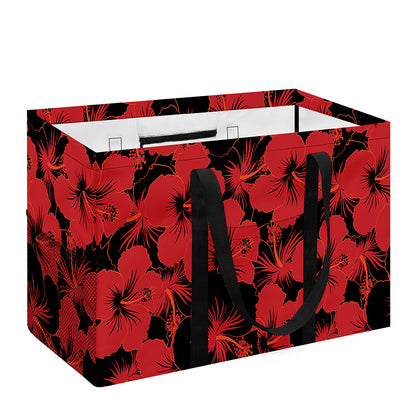 Black And Red Hibiscus Pattern Print Utility Tote Bag